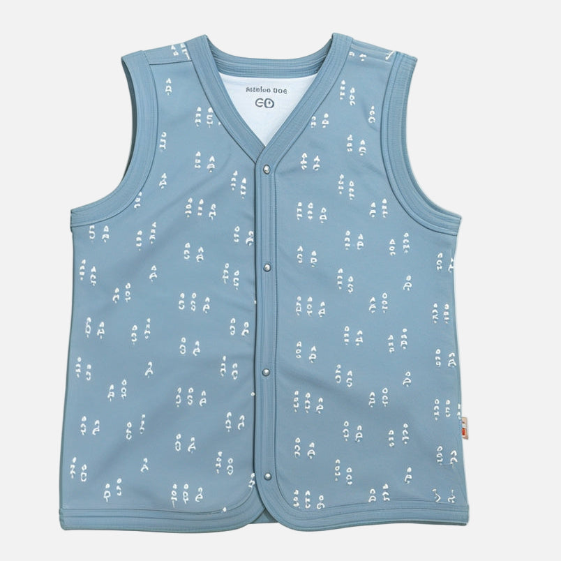 Blue sleeveless vest with a pattern on a white background