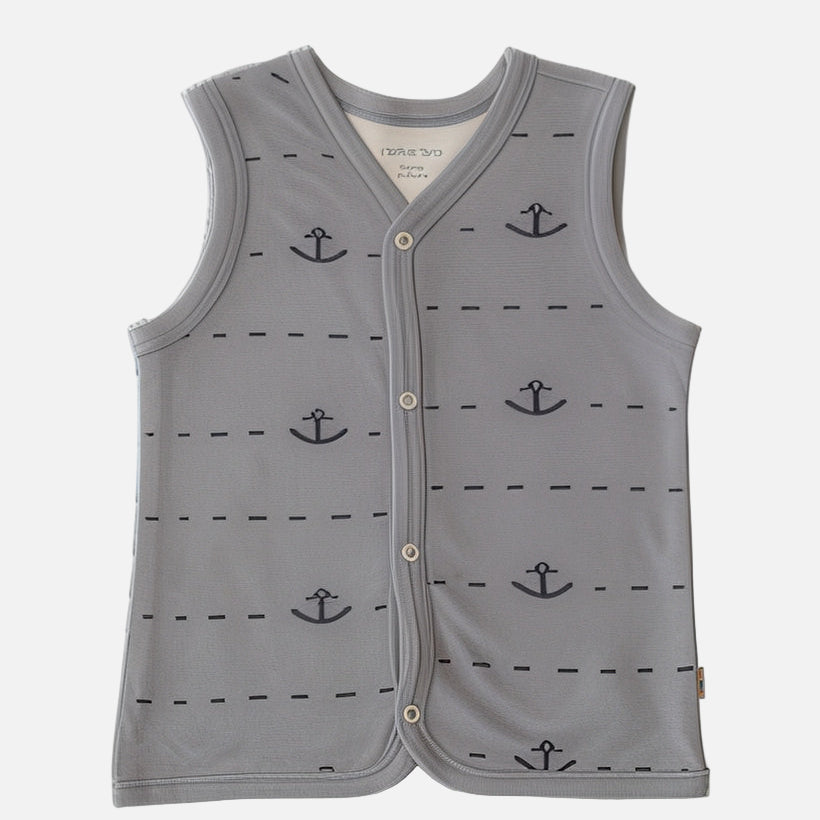 Gray vest with anchor pattern on a white background