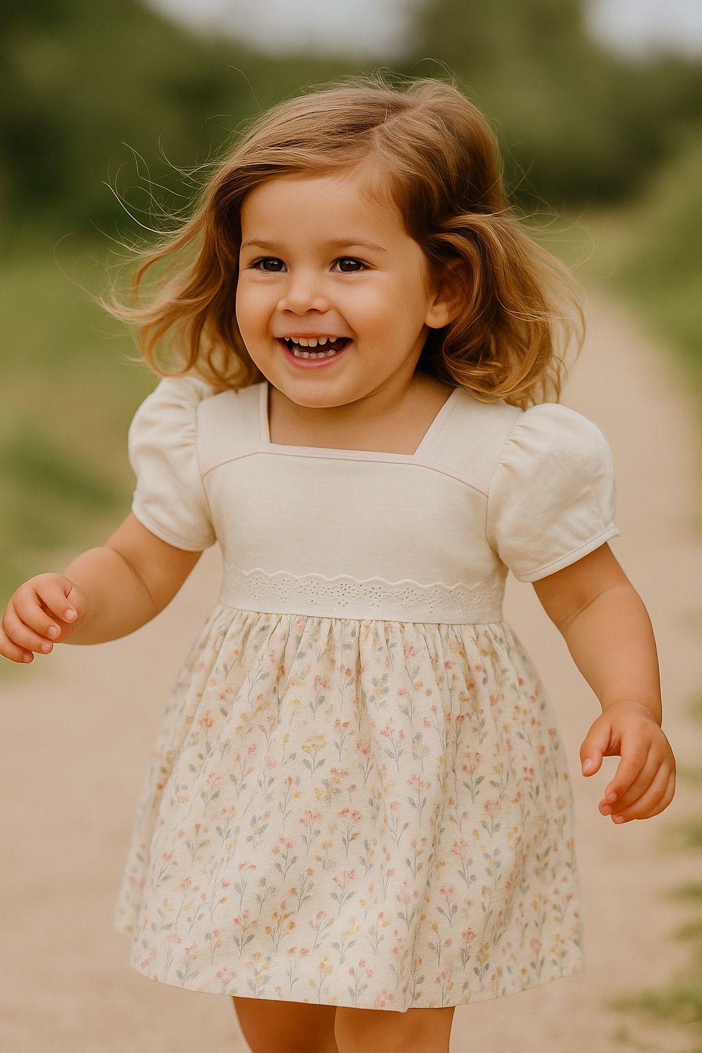 smiling girl wearing beautiful classic style dress