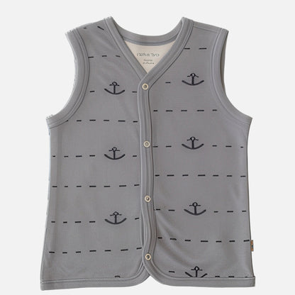 Gray vest with anchor pattern on a white background