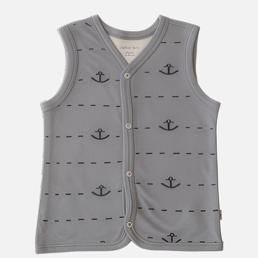 Gray vest with anchor pattern on a white background